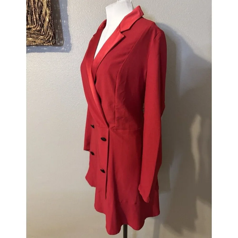 ASOS Double Breasted Blazer Dress Red 10 Long Sleeve NWT - Picture 4 of 9